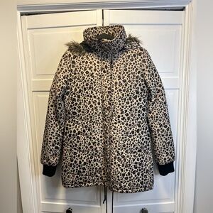 Volcom Long Leopard Print Puffer Coat/Jacket Size Women’s Medium Color Tan/Brown